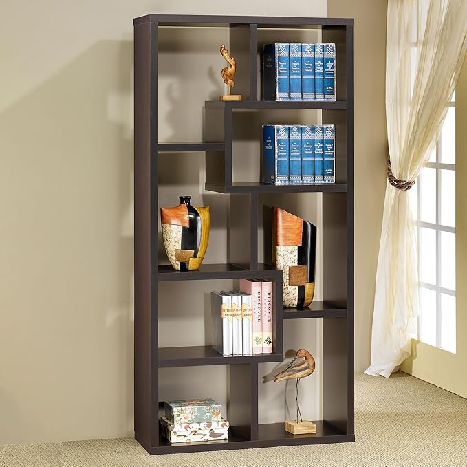 Coaster Home Furnishings - Theo - Engineered Wood with Paper Lamination - 6-Shelf Bookshelf with Geometric Design - Transitional - Home Office and Living Room - 71-Inch - Cappuccino - 800264