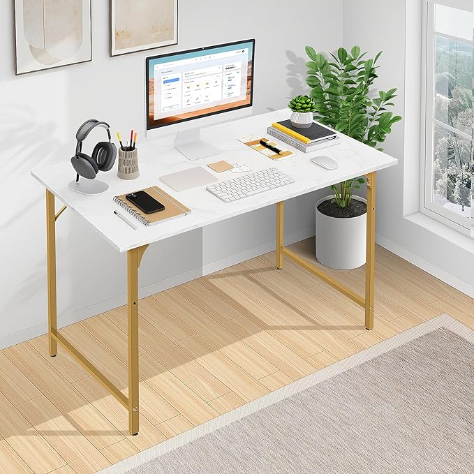 BLKMTY 32" Computer Desk, Home Office Writing Desk, Wood PC Study Work Table, Modern Simple Style Laptop Table with Metal Frame and Smooth Tabletop for Workstation Bedroom, White