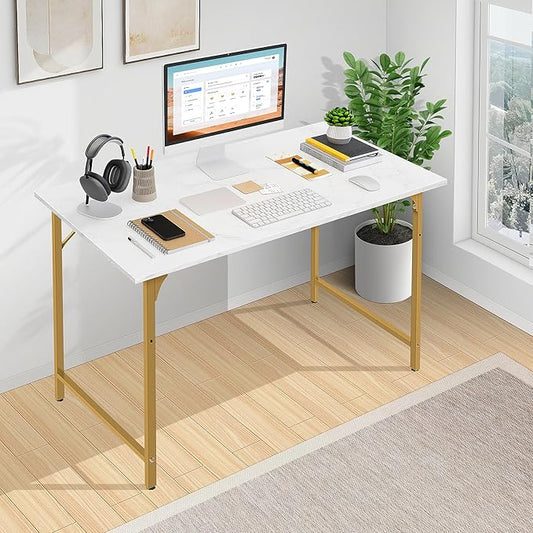 BLKMTY 32" Computer Desk, Home Office Writing Desk, Wood PC Study Work Table, Modern Simple Style Laptop Table with Metal Frame and Smooth Tabletop for Workstation Bedroom, White