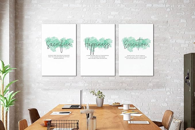 SHMAO Office Canvas Wall Art Motivational Wall Decor, 3 Piece Sacrifice Happiness Execution Print Pictures for Office Wall Decor Women Inspirational Framed Artwork Home Office Decor 16”x24”x3 Panels