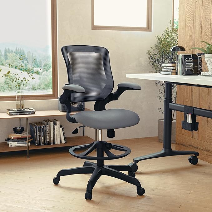 Flash Furniture Kale Mid-Back Swivel Office Chair with Height Adjustable Foot Ring and Lumbar Support, Mesh Executive Chair with Armrests, Dark Gray