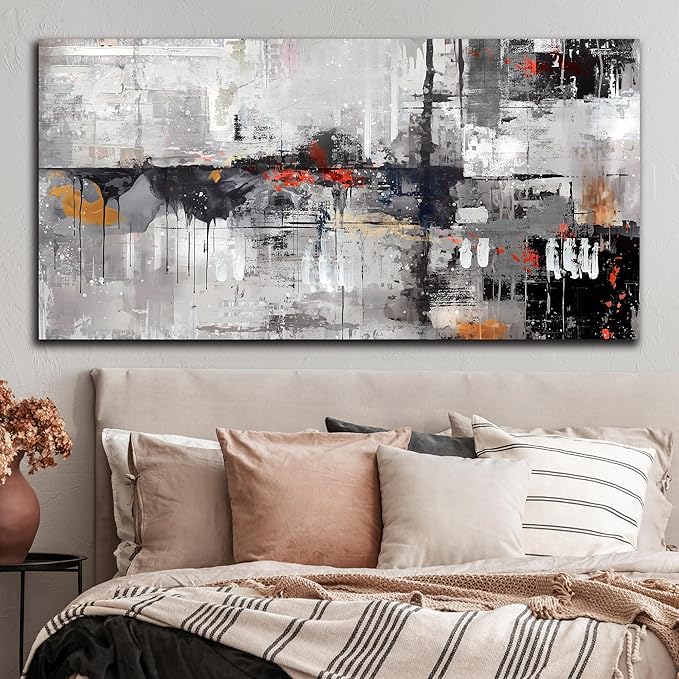 WDHCG Abstract Wall-Art Canvas - Gray Wall Art for Living Room- Black and White Wall Decor Bedroom Office Pictures Size 29" x 59"
