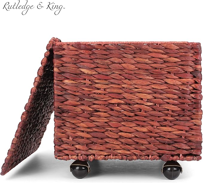 Seagrass Rolling File Cabinet - Home Filing Cabinet - Hanging File Organizer - Home and Office Wicker File Cabinet - Water Hyacinth Storage Basket for File Storage (Russet Brown)