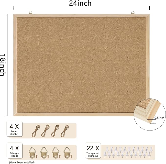 Cork Board 2Pack,24x18 Bulletin Board for Office with Pin Oak Wood Boards, Message Board or Vision Board.
