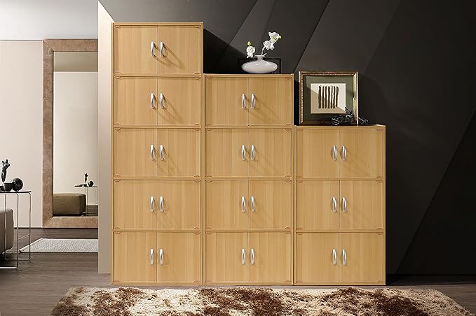 Hodedah 4-Shelf, 8-Door Bookcase Cabinet in Beech