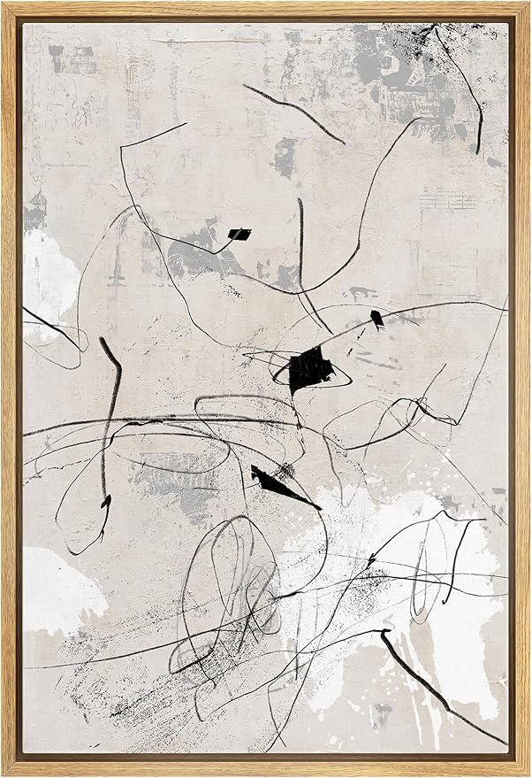 SIGNWIN Framed Canvas Print Wall Art Mid-Century Retro Grunge Paint Strokes, Abstract Art for Living Room, Bedroom, Office - 16"x24" Natural