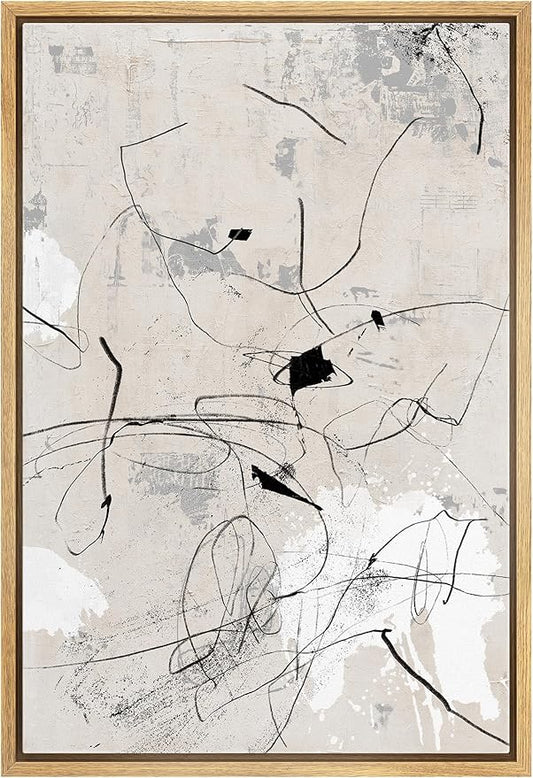 SIGNWIN Framed Canvas Print Wall Art Mid-Century Retro Grunge Paint Strokes, Abstract Art for Living Room, Bedroom, Office - 16"x24" Natural