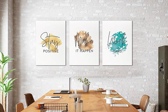 SHMAO Office Canvas Wall Art Motivational Wall Decor, 3 Piece Stay Work Make Print Pictures for Office Wall Decor Women Inspirational Framed Artwork Home Office Decor 16”x24”x3 Panels