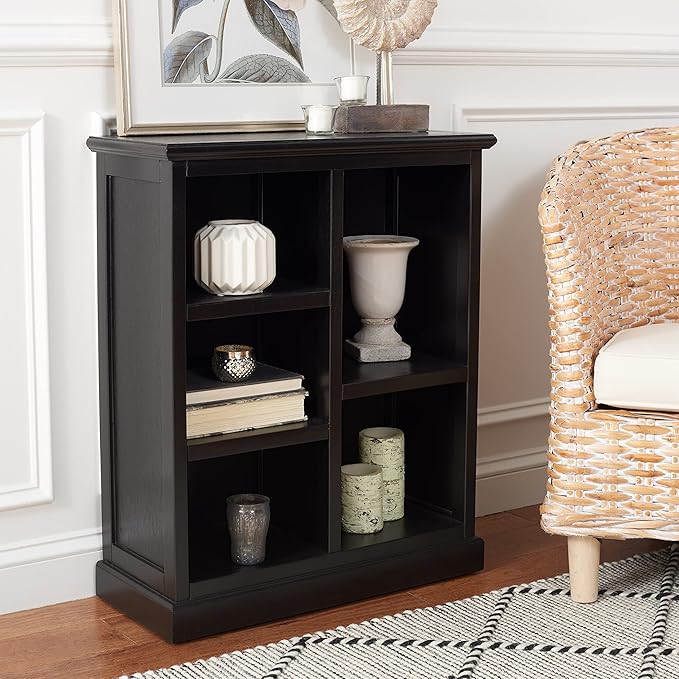 SAFAVIEH Home Collection – Maralah 5-Shelf Solid Wood Bookcase, Black, 25" Wide Storage Display Shelf, Fully Assembled (AMH6634D)