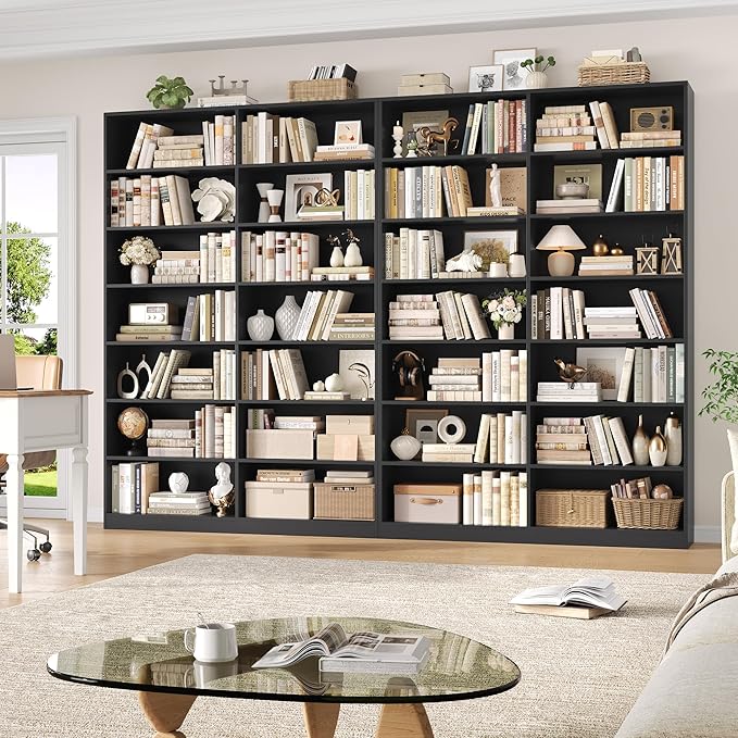 FACBOTALL 83.6" Tall Bookshelf and Bookcase, 7-Tier Extra Large Bookshelf with Double Storage, 14 Open Display Shelves for Home Office, Study and Living Room, Black