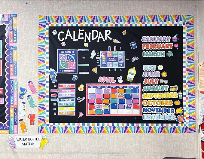 Carson Dellosa Education We Stick Together 51-Piece Vibe Check Bulletin Board Set, Colorful Laptop, Water Bottle, Notebook & Sticker Accents for Bulletin Board, White Board & Colorful Classroom Décor