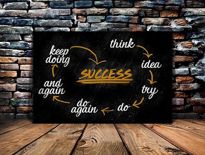 Large Size Inspirational Office Wall Decor Success Facts Wall Art Black and White Nordic Western Positive Posters and Prints Inspiring Pictures for Gym School Wall Decor Framed Ready to Hang-36"Wx24"H