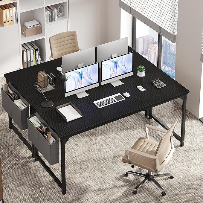 OLIXIS Computer Desk 63 Inch Home Office Desks for Small Spaces, Gaming Writing Study Work Table with Storage Bag for Bedroom, Black