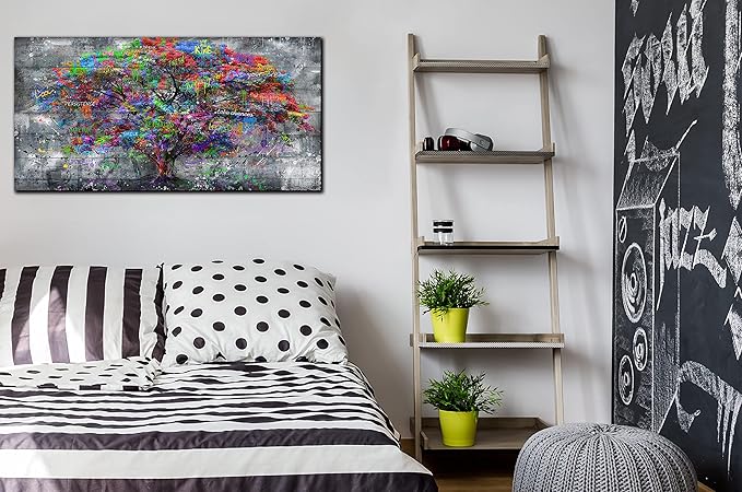 SIXTTART Tree of Life Wall-Art - Forest Wall Art - Abstract Canvas Wall Art for Living Room Graffiti Art Ready to Hang Size 40" x 20"