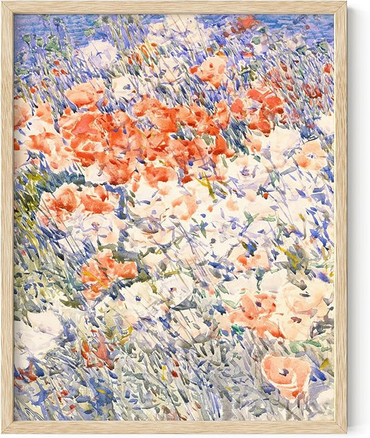 HAUS AND HUES Floral Art Wall Decor - Wildflowers Wall Art for Living Room, Floral Artwork for Bedroom Walls, Flower Painting for College Girls Dorm Room (Multicolored Flowers, Beige Frame, 11x14)