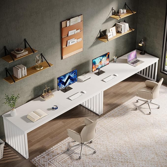 Tribesigns 78" Extra Long Computer Desk, 2-Person Desk with Metal Legs, Industrial Double Desk for Home Office (White)
