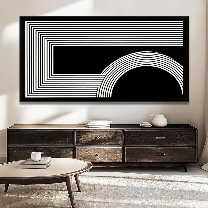 Large Abstract Wall Art Black And White Art Geometric Line Print Painting Artwork Canvas Art Wall Decor Simple Picture Artwork For Living Room Bedroom Office Home Wall Decor 29"X 58" With Framed