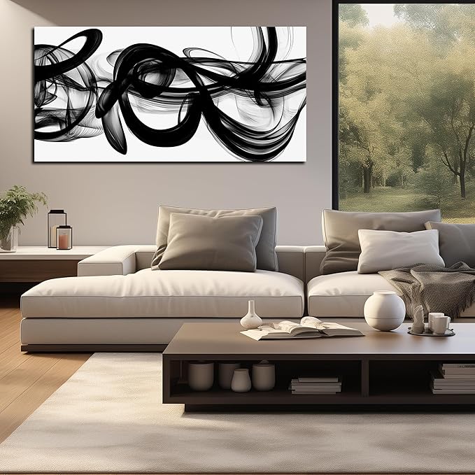 Abstract Canvas Wall Art for Living Room Large Size,Black and White Pictures for Wall.Black Home Office Wall Decor Ready to Hang 29 x 58 Inch