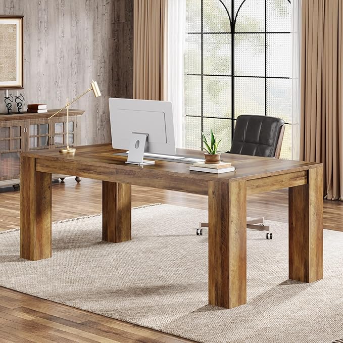 Tribesigns 63-Inch Executive Desk, Large Office Computer Desk, Simple Workstation Writing Table Study Table for Home Office, Rustic Brown