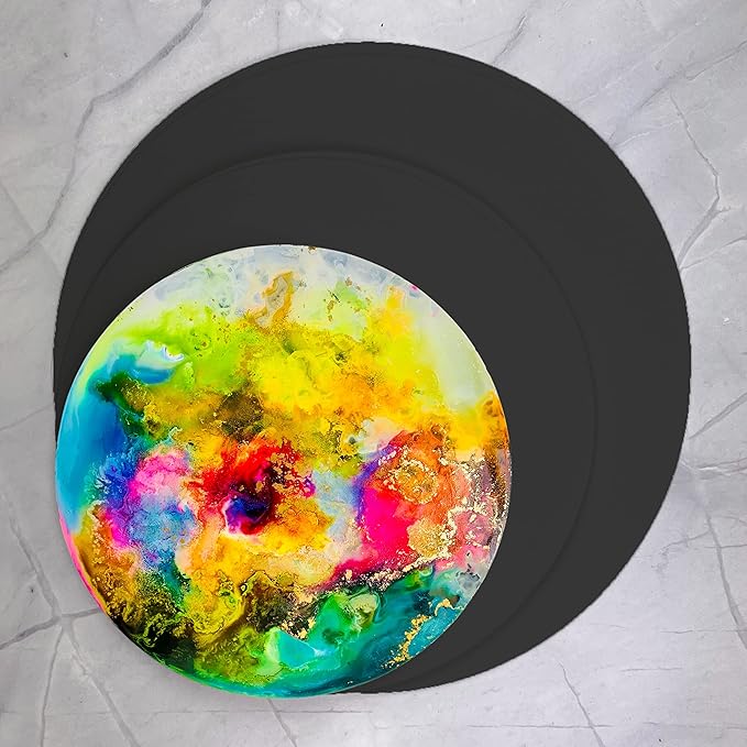 Alcohol Ink Synthetic Paper & Watercolor - Non-Absorbent, Heavy Weight & Tear Resistant - Forgiving - Many Inks Wipe Off Clean for Easy Reuse - Flexible Matte Black EVO Circles Variety Sizes (6 Pack)