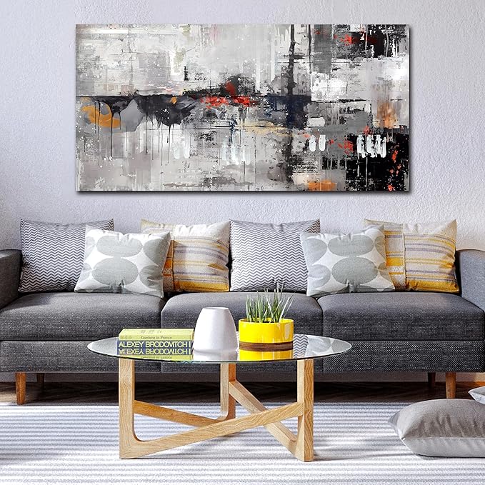 WDHCG Abstract Wall-Art Canvas - Gray Wall Art for Living Room- Black and White Wall Decor Bedroom Office Pictures Size 29" x 59"