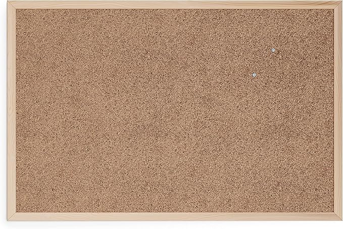 U Brands Cork Bulletin Board, 36" x 24" Inches, Light Birch Wood Frame