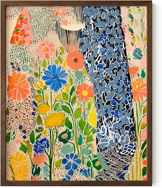 HAUS AND HUES Floral Art Wall Decor - Wildflowers Wall Art for Living Room, Floral Artwork for Bedroom Walls, Flower Painting for College Girls Dorm Room (Spring Florals, Walnut Frame, 8x10)
