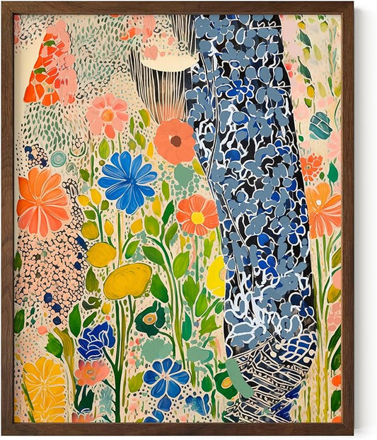 HAUS AND HUES Floral Art Wall Decor - Wildflowers Wall Art for Living Room, Floral Artwork for Bedroom Walls, Flower Painting for College Girls Dorm Room (Spring Florals, Walnut Frame, 8x10)