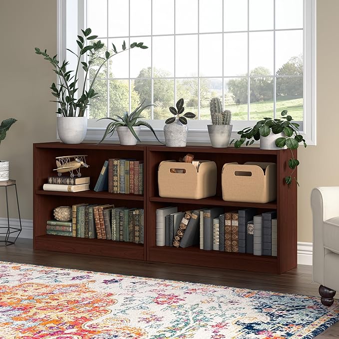 Bush Home Universal Small 2 Shelf Bookcase in Vogue Cherry, Low Storage and Display Bookshelf for Home Office or Living Room Organization