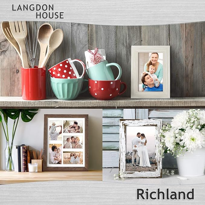 Langdon House 11x14 Rustic Brown Collage Picture Frame w/Mat for 5-4x6 Photos, Woodgrain Style, Wall Mount Only, Richland Collection