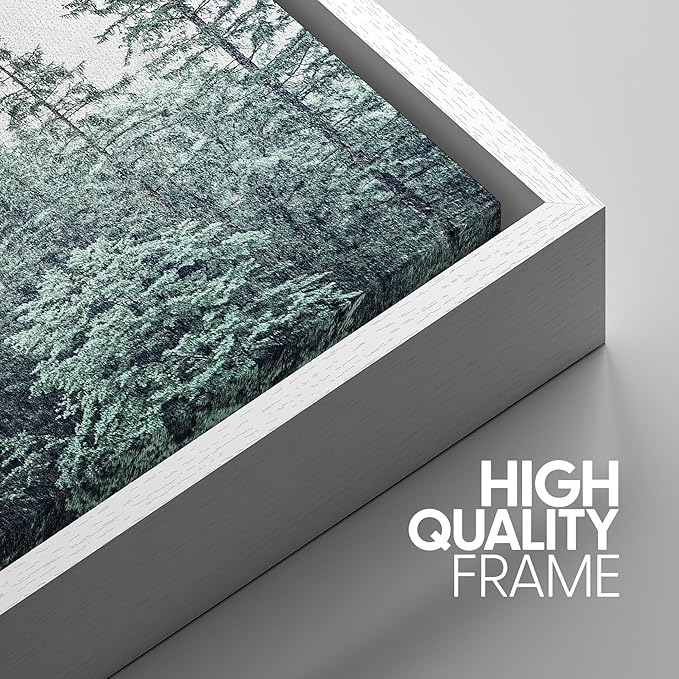SIGNWIN Framed Canvas Print Wall Art Woodland Nursery Decor Set Film Grain Misty Mountain Pine Trees Nature Wilderness Modern Art Chic Landscape for Living Room, Bedroom, Office - 24"x36"x3 White