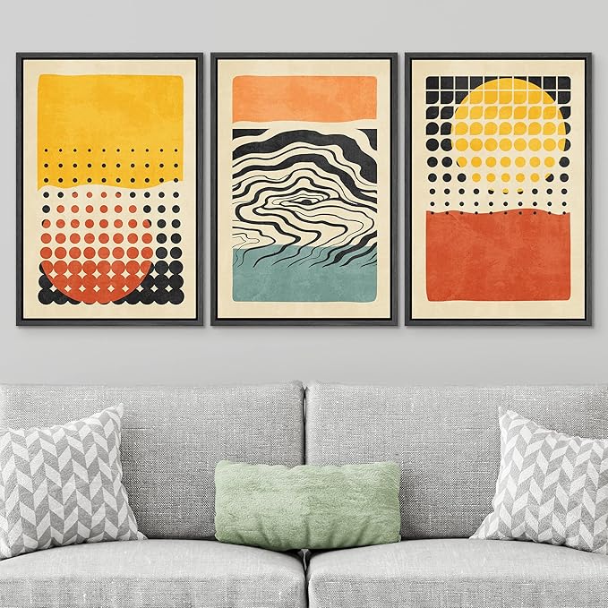 SIGNWIN Framed Canvas Print Wall Art Set Mid-Century Colorful Polygon Collage Abstract Geometric Illustrations Graffiti & Street Art Modern Art for Living Room, Bedroom, Office - 16"x24"x3 Black