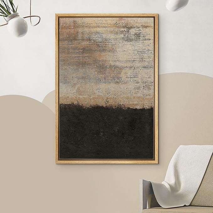 IDEA4WALL Framed Canvas Print Wall Art Grunge Dark Brown Rust Color Blocks Abstract Shapes Illustrations Modern Art Minimal Decorative Relax/Zen for Living Room, Bedroom, Office - 16"x24" Natural