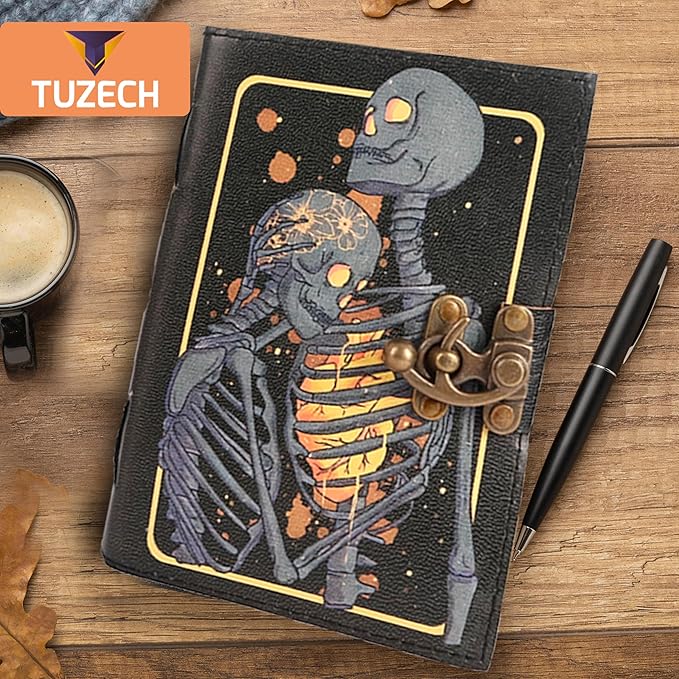 TUZECH Book of Spells Leather Bound Journal Deckle Edge Paper Grimoire Printed Diary Third Eye witchcraft supply and Witch Spell Notebook Antique Vintage Book for Men and Women (The Heartbeat)