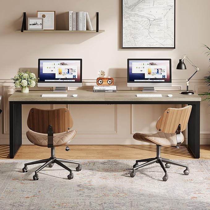 Tribesigns 78" Extra Long Computer Desk, 2-Person Desk with Metal Legs, Industrial Double Desk for Home Office (Gray)