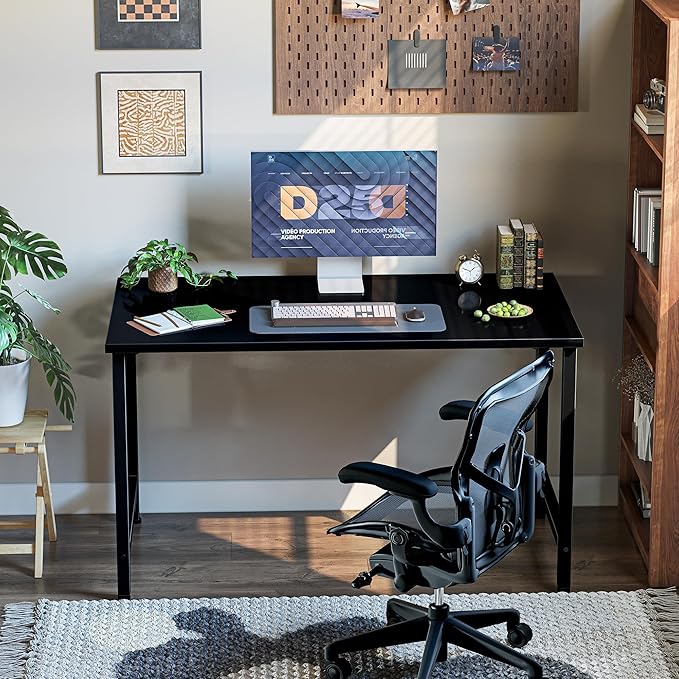 Grandder 40 inch Computer Desk, Small Home Office Desk Study Writing Kid Table, Simple PC Gaming Desk, Adjustable Feet, Black