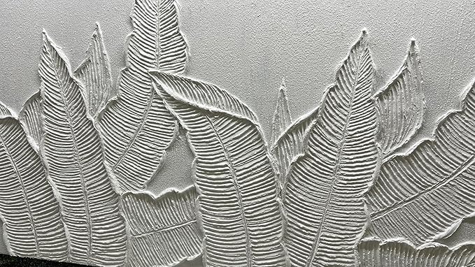 YaSheng Art- Wall Art Oil Paintings ,Modern Tropical Palm Leaf Wall Art, Handmade 3D Textured Relief White，Modern Minimalist Wall Art Abstract Artwork painting, Wall Art for living room Bedroom Wall Deco Home, Framed Wall Art Pictures 24X48 Inches