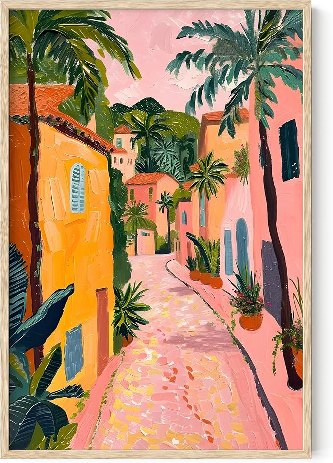 HAUS AND HUES Floral Art Wall Decor - Wildflowers Wall Art for Living Room, Floral Artwork for Bedroom Walls, Flower Painting for College Girls Dorm Room (Palm Tree City, Beige Frame, 24x36)