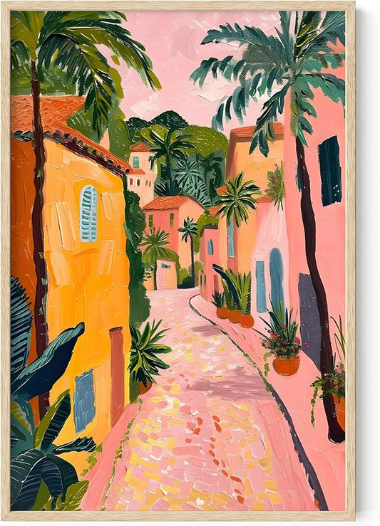 HAUS AND HUES Floral Art Wall Decor - Wildflowers Wall Art for Living Room, Floral Artwork for Bedroom Walls, Flower Painting for College Girls Dorm Room (Palm Tree City, Beige Frame, 24x36)