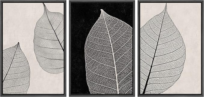 IDEA4WALL Framed Canvas Print Wall Art Set Tan Black Forest Plant Leaf Close Up Details Abstract Shapes Illustrations Modern Art Decorative Nordic for Living Room, Bedroom, Office - 16"x24"x3 Black