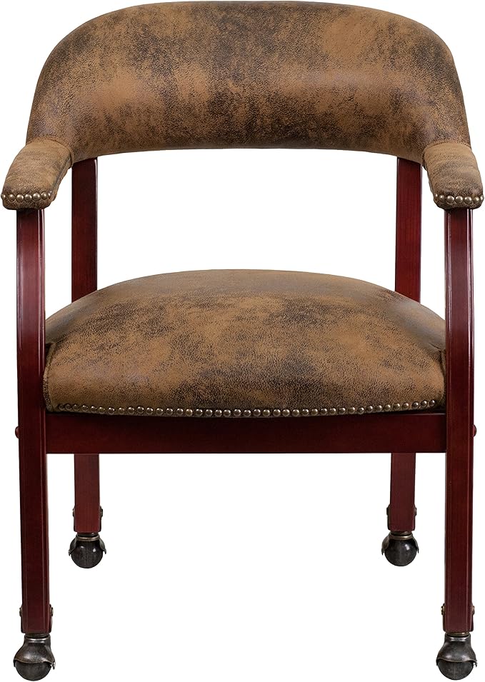 Flash Furniture Sarah Bomber Jacket Brown Luxurious Conference Chair with Accent Nail Trim and Casters