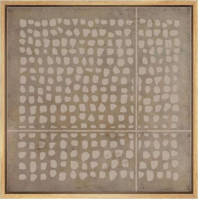 SIGNWIN Framed Canvas Print Wall Art Geometric Grunge Minimal Dot Pattern Abstract Shapes Illustrations Modern Art Decorative Boho Relax/Zen Nordic for Living Room, Bedroom, Office - 16"x16" Natural