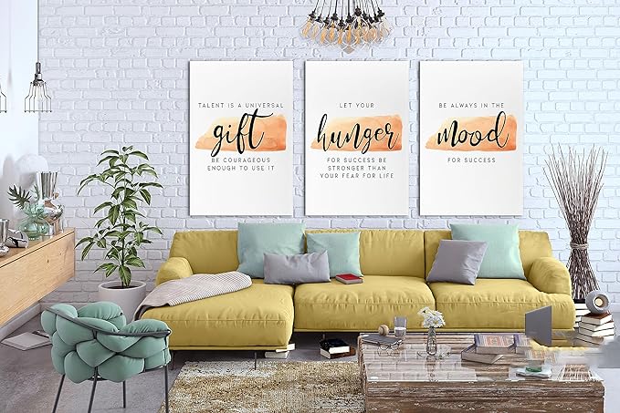 SHMAO Office Canvas Wall Art Motivational Wall Decor, 3 Piece Modern Gift Hunger Mood Print Pictures for Office Wall Decor Women Inspirational Framed Artwork Home Office Decor 24”x36”x3 Panels