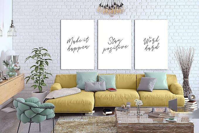 SHMAO Office Canvas Wall Art Motivational Wall Decor, 3 Piece Modern Positive Quotes Print Pictures for Office Wall Decor Women Inspirational Framed Artwork Home Office Decor 24”x36”x3 Panels