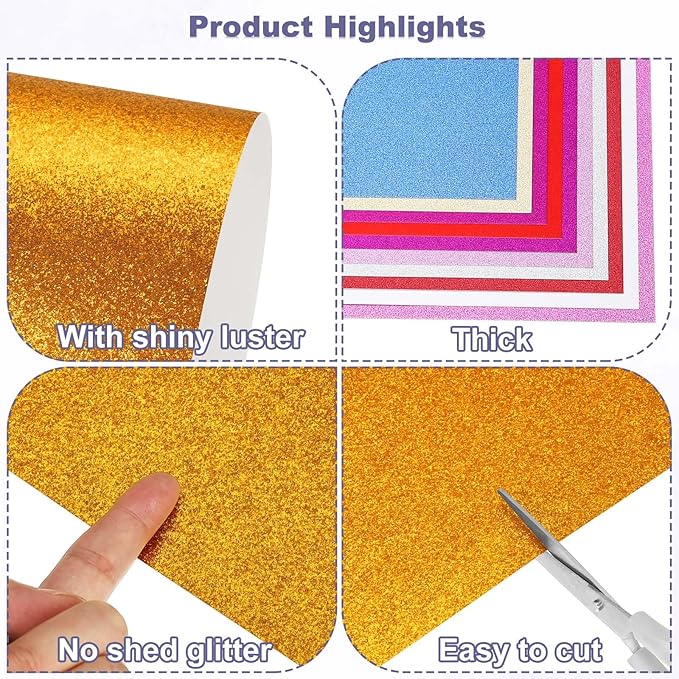 PATIKIL 40Sheets Gold Glitter Cardstock, 8.3x11.7 in A4 Glitter Paper Card Stock Shiny Scrapbook 250gsm Sparkly Paper Large Shimmer for Crafts Scrapbook DIY Art Wedding Party