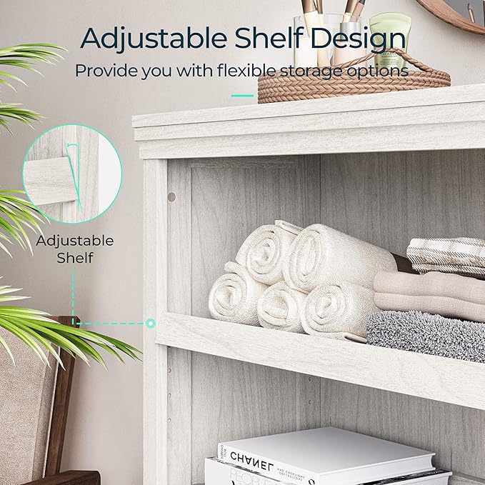 LINSY HOME 3-Tier Bookcase, Small Bookshelf Wood Display Storage Shelves Farmhouse Bookshelf for Home Office, Living Room, Bed Room - White Oak