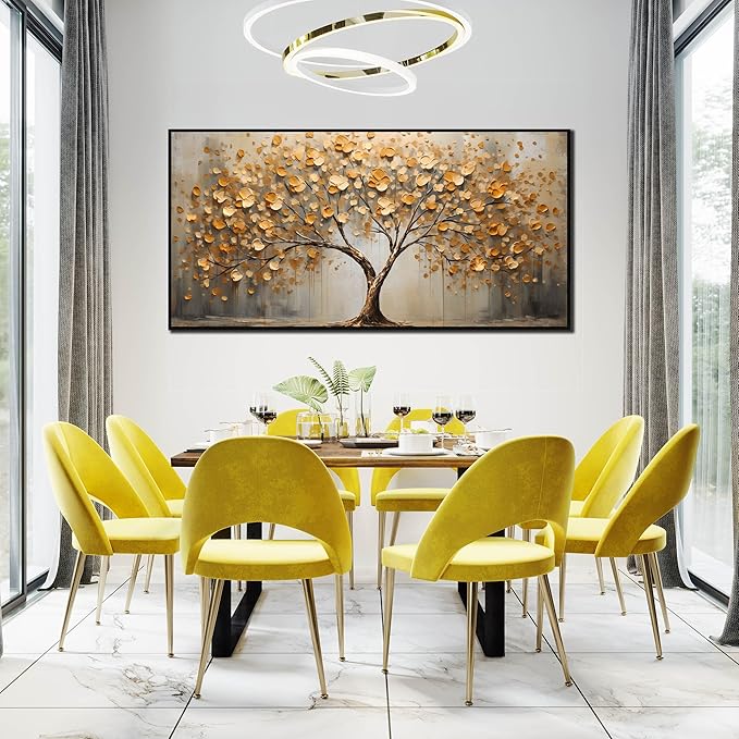 WDHCG Tree Pictures Wall Decor for Living Room - Gold Wall Art for Office - Frames Wall Art for Bedroom Size 29" x 59"