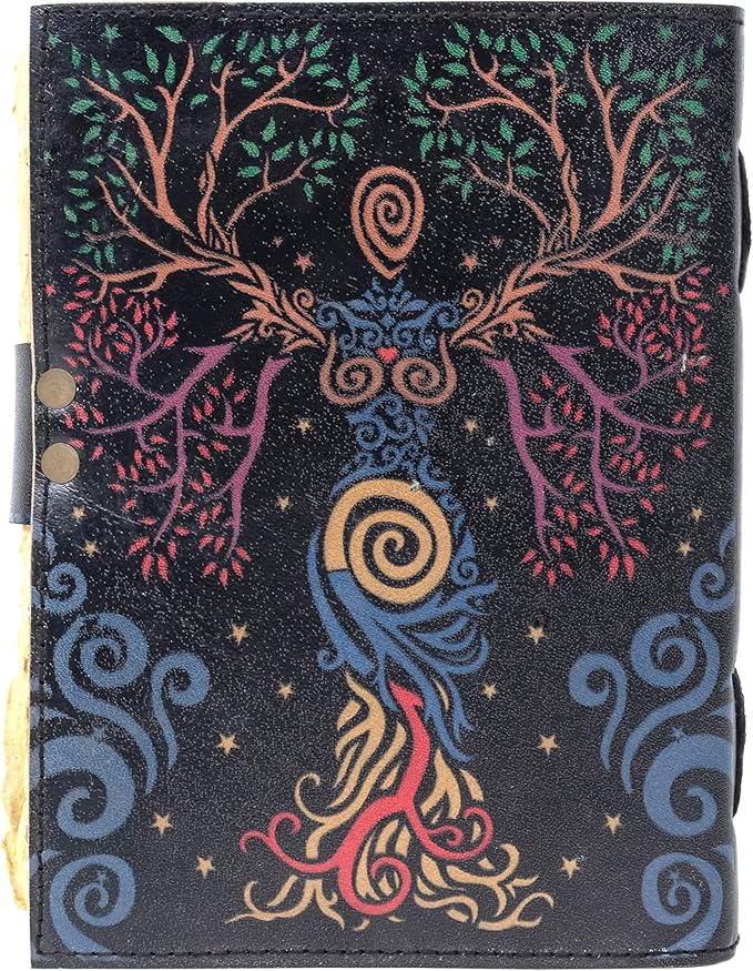 TUZECH Book of Spells Leather Bound Journal Deckle Edge Paper Grimoire Printed Diary Third Eye witchcraft supply and Witch Spell Notebook Antique Vintage Book for Men and Women (Blue Lady)