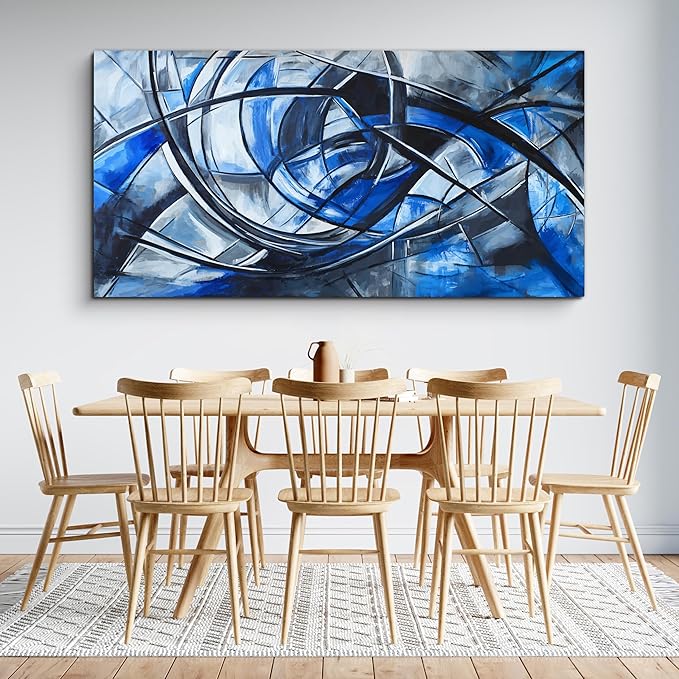 Abstract Wall Art Decor Modern Large Wall Art Pictures for Living Room Abstract Canvas Art Wall Decor Oversized Blue Wall Art Prints Black and White Wall Art Decor Home Office Decorations 35" X 70"