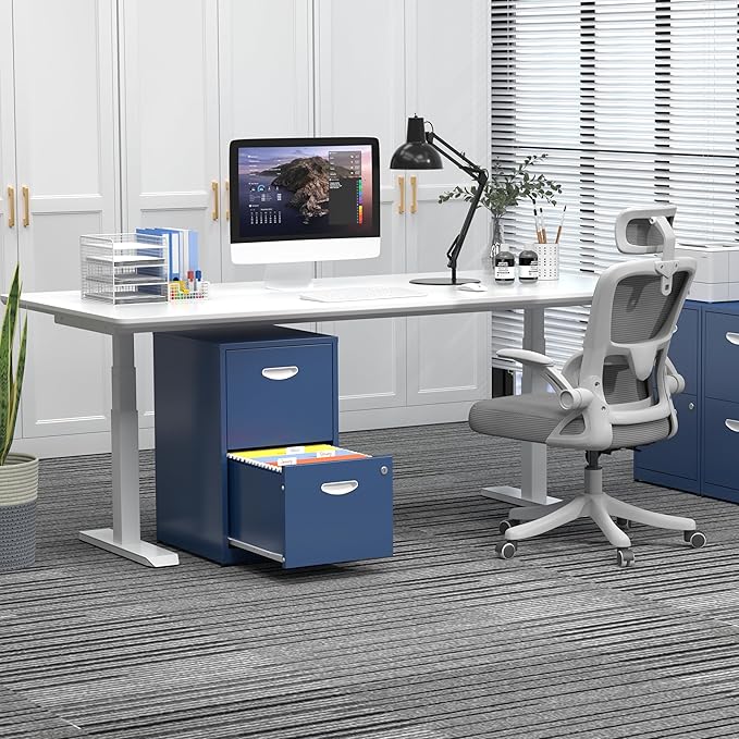 2 Drawer File Cabinet with Lock,Blue Metal Filing Cabinets,Vertical Locking File Cabinet Fit Hanging Files, Letter,File Box and A4 Documents